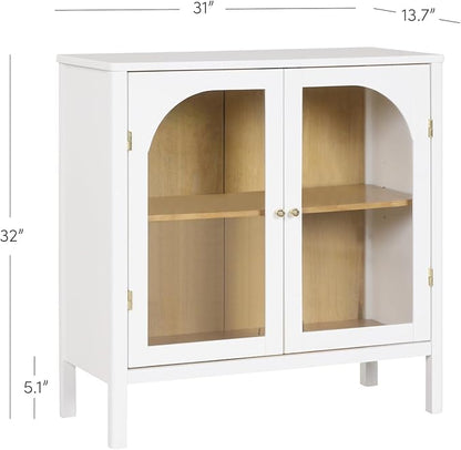 Nathan James Mason Storage Accent Cabinet Sideboard Buffet, Credenza with Glass Doors and Adjustable Shelf for Dining Room, Entryway and Living Room, Clear Glass/White/Light Oak