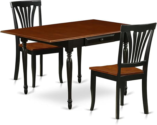 East West Furniture MZAV3-BCH-W 3 Piece Dinette Set for Small Spaces Contains a Rectangle Dining Table with Dropleaf and 2 Kitchen Dining Chairs, 36x54 Inch, Black & Cherry