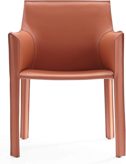 Manhattan Comfort Vogue Modern Faux Leather Dining Chairs, Metal Frame, Comfortable Padded Seat, Fully Assembled Armchair Accent Furniture, Set of 2, Clay