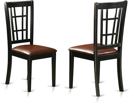 East West Furniture DLNI5-BLK-LC 5 Piece Dining Set Includes a Round Dining Room Table with Dropleaf and 4 Faux Leather Upholstered Kitchen Chairs, 42x42 Inch, Black