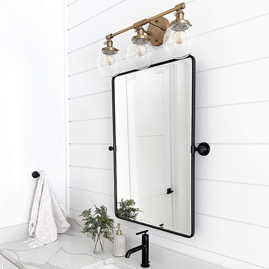 TEHOME 20x24'' Pivot Mirror for Bathroom Matt Black Tilt Beveled Mirror Rectangle Bathroom Mirror Pivoting Metal Framed Vanity Mirrors for Wall, Vertical