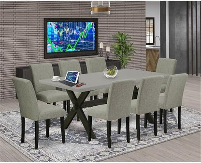 East West Furniture X697AB106-9 9 Piece Modern Dining Table Set Includes a Rectangle Wooden Table with X-Legs and 8 Shitake Linen Fabric Parson Dining Chairs, 40x72 Inch, Multi-Color