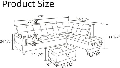 Convertible Sectional Couch, Large L Shaped Couch with Storage, Modern Modular 5-Seat Sectional Sofa with Ottomans for Living Room and Office, Grey White