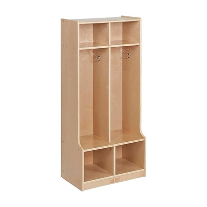 ECR4Kids 2-Section Coat Locker with Bench, Classroom Furniture, Natural