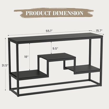 TV Stand for TVs up to 65 Inch, TV Console Table with 3-Tier Open Storage Shelves, Modern Industrial Entertainment Center for Living Room, Bedroom, Black