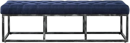 24KF Upholstered Tufted Long Bench Seats with Metal Frame Leg, Linen Bench Ottoman with Padded Seat-Navy Blue