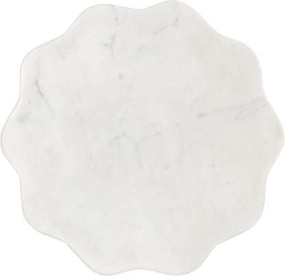 Kate and Laurel Sanzo Modern Pedestal Drink Table, 10 x 10 x 23, White Marble and Silver, Decorative End Table with Scalloped Marble Tabletop for Use as Small Plant Stand or Cute Martini Table