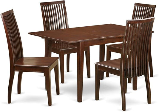 East West Furniture PSIP5-MAH-W 5 Piece Dinette Set for 4 Includes a Rectangle Dining Room Table with Butterfly Leaf and 4 Dining Chairs, 32x60 Inch, Mahogany