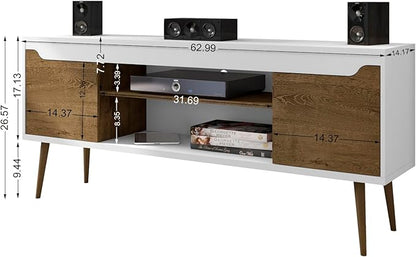 Manhattan Comfort Bradley Mid Century Modern TV Stand for Televisions up to 60 Inches, Living Room Entertainment Center with Storage, Media Shelves and Soft Close Doors, White/Rustic Brown