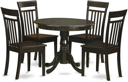East West Furniture ANCA5-CAP-W 5 Piece Dining Set Includes a Round Dining Room Table with Pedestal and 4 Wood Seat Chairs, 36x36 Inch, Cappuccino