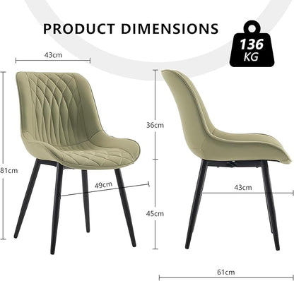YOUNIKE Dining Chairs Set of 2 with High Back Mid Century Modern Kitchen Dining Room Chairs Faux Leather Upholstered Comfortable Wide Seat Padded Accent Side Chair for Living Room Avocado Green