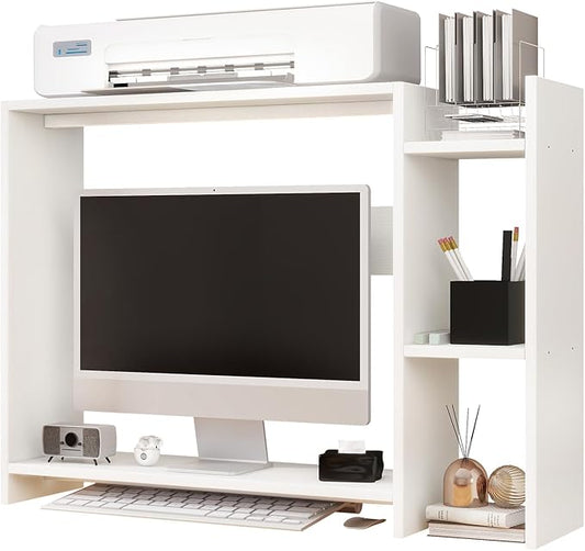 IBUYKE Desktop Bookshelf,36.8" Desktop Organizer Shelf,Wood Desk Hutch for Computer Monitor,Display Shelf for Office Home Dormitory,White TMZ008W