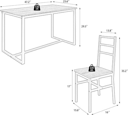 5-Piece Dining Table Set with 4 Chairs, 47.2" Kitchen Table Chairs Set of 4, Rectangular Industrial Style Dining Room Table Set with Backrest, Perfect for Small Space, White Oak