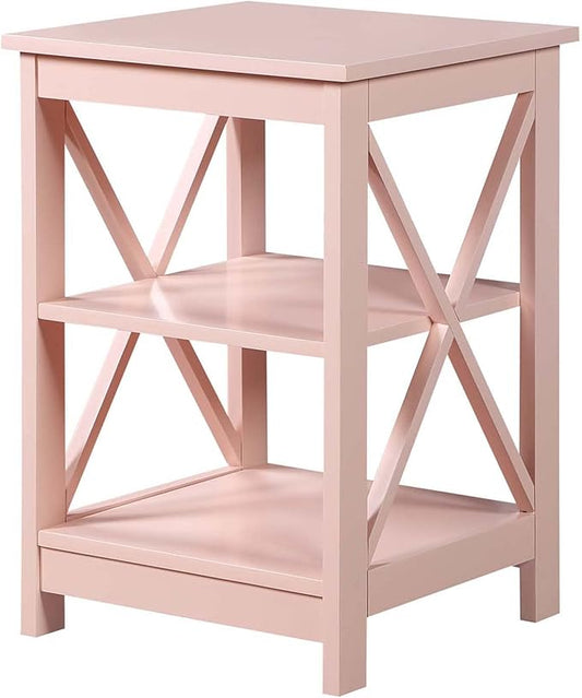 Convenience Concepts Oxford End Table 15.75" - Modern Living Room Table with Storage Shelves, Transitional Nightstand Side Table for Home Decor and Display, Blush Pink