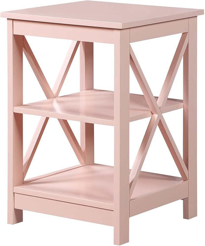 Convenience Concepts Oxford End Table 15.75" - Modern Living Room Table with Storage Shelves, Transitional Nightstand Side Table for Home Decor and Display, Blush Pink