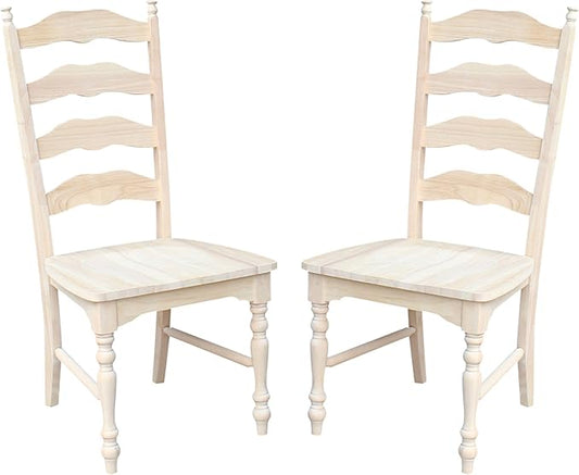 IC International Concepts Set of 2 Maine LadderBack Chairs Dining/Kitchen/Study/Balcony, Solid Wood, Parawood Construction, 20.1"W x 22.6"D x 42.1"H, Ready to Paint or Stain in Any Color, Unfinished