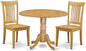 East West Furniture DLPO3-OAK-W 3 Piece Dining Room Furniture Set Contains a Round Kitchen Table with Dropleaf and 2 Dining Chairs, 42x42 Inch, Oak