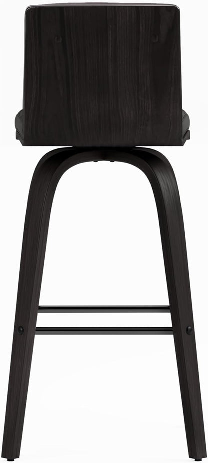 Armen Living Vienna 26" Swivel Counter Stool in Black Wood Finish with Gray Faux Leather - Set of 3