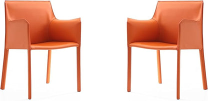 Manhattan Comfort Paris Modern Saddle Leather Dining Chairs, Metal Frame, Comfortable Padded Seat, Fully Assembled Armchair Accent Furniture, Set of 2, Coral