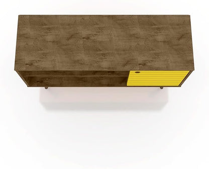 Manhattan Comfort Liberty Mid Century Modern TV Stand for Televisions up to 46 Inches, Bedroom and Living Room Entertainment Center with Storage, Shelves, and Cabinet, 43" Wide, Rustic Brown/Yellow