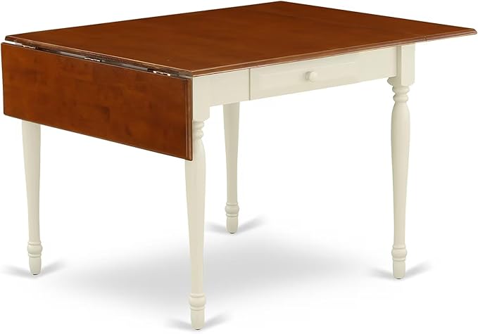 East West Furniture MZKE3-WHI-W 3 Piece Dining Table Set for Small Spaces Contains a Rectangle Dining Room Table with Dropleaf and 2 Wood Seat Chairs, 36x54 Inch, Buttermilk & Cherry