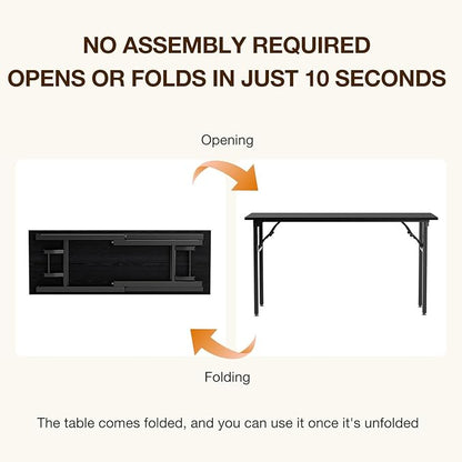 TEMI Long Computer Desk Folding Table - 55.1" Foldable Office Desk, No Assembly, Perfect Writing Table for Bedroom or Apartment, Portable Large Desk or Study Table with Compact Design, Dark Oak