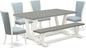 East West Furniture V097VE215-6 6 Piece Kitchen Table Set Contains a Rectangle Dining Table with V-Legs and 4 Baby Blue Linen Fabric Parson Chairs with a Bench, 40x72 Inch, Multi-Color