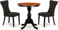 East West Furniture ESGA3-BCH-24 3 Piece Kitchen Table Set for Small Spaces Contains a Round Dining Room Table with Pedestal and 2 Black Linen Fabric Padded Chairs, 30x30 Inch, Black & Cherry