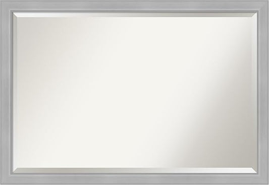 Amanti Art Silver Bathroom Mirror for Over Sink, 27x39 Vista Brushed Nickel Narrow Rectangle Vanity Mirror, Large Casual Frame, Hangs Horizonally and Vertically, Bathroom Wall Decor, Beveled Edge