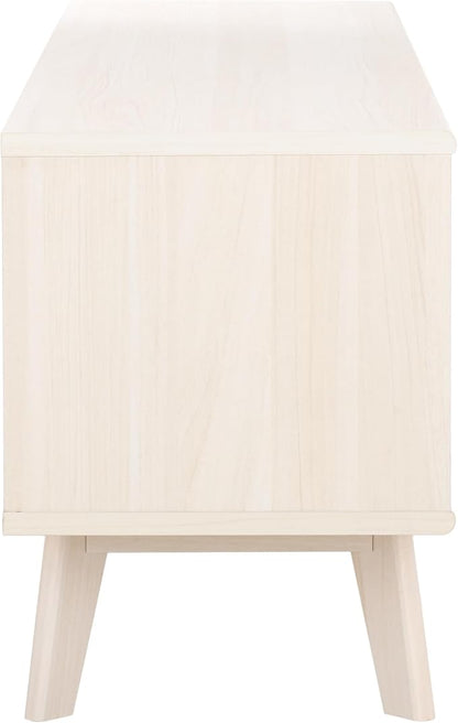 SAFAVIEH ESMA TV Stand for up to 65" Flatscreen – Bleached White, Sliding Doors with Interior Storage, Entertainment Media Console (MED9640C)