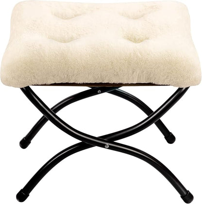 HollyHOME 15"(H) Folding Footrest Stool, Upholstered Small Foldable Ottoman, Accent Padded Sofa Foot Stool for Lazy Chair, Metal Frame Portable Foot Rest Ottoman for Home, Living Room, Bedroom, Beige