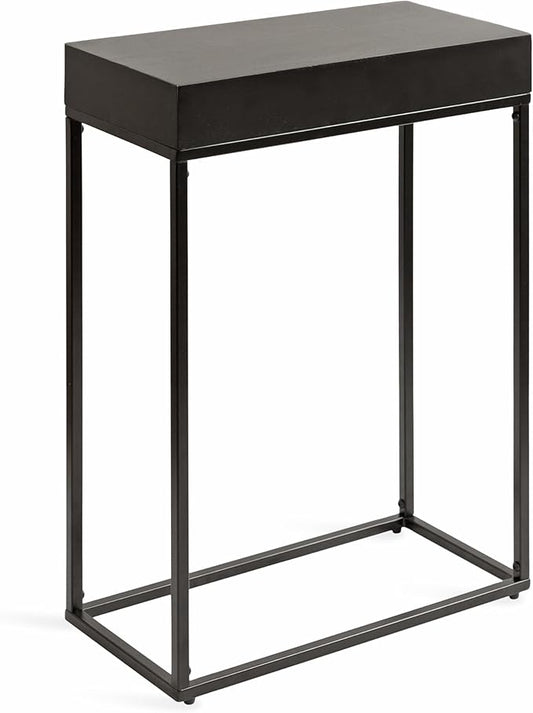 Kate and Laurel Karlsen Modern Wood and Metal Narrow Side Table; 16 x 8 x 24; Black; Minimal Slim End Table for Use as Bedroom Nightstand or Accent Entryway Table