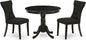 East West Furniture ANGA3-ABK-24 3 Piece Dinette Set for Small Spaces Contains a Round Kitchen Table with Pedestal and 2 Black Linen Fabric Parson Dining Chairs, 36x36 Inch, Wirebrushed Black