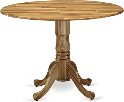 East West Furniture DLFL5-ANA-04 5 Piece Dining Room Furniture Set Includes a Round Dining Table with Dropleaf and 4 Light Tan Linen Fabric Parsons Chairs, 42x42 Inch, Natural