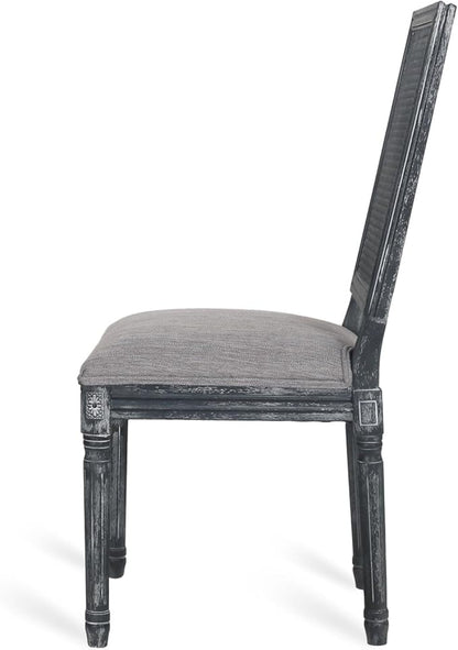 Merax Upholstered Solid Wood Dining Chairs Set of 2, French Country Style Accent Side Seating Furniture for Kitchen, Living Room, Wicker Back, Grey