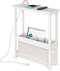 Slim Charging End Table with Storage - for Small Spaces and Bedroom (White)