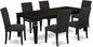 East West Furniture LGDR7-BLK-24 7 Piece Dining Table Set Consist of a Rectangle Dinner Table with Butterfly Leaf and 6 Black Color Linen Fabric Parson Chairs, 42x84 Inch, Black