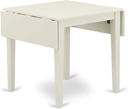 East West Furniture NDBO5-LWH-W 5 Piece Dining Room Table Set Includes a Rectangle Dining Table with Dropleaf and 4 Wood Seat Chairs, 30x48 Inch, Linen White