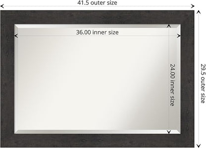 Amanti Art Brown Bathroom Mirror for Over Sink, 30x42 Rustic Plank Espresso Rectangle Vanity Mirror, Large Rustic Farmhouse Frame, Hangs Horizonally and Vertically, Bathroom Wall Decor, Beveled Edge