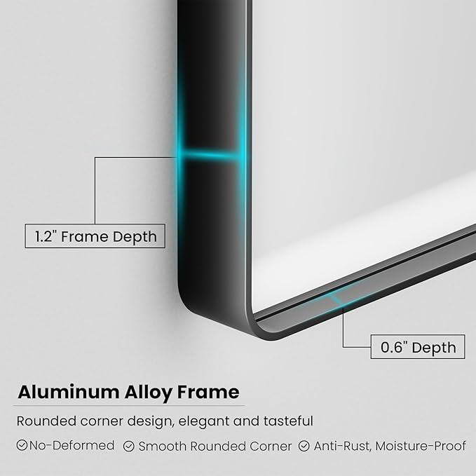 48X30 Inch Black Bathroom Mirror, Black Metal Framed Mirror for Wall, Rounded Rectangle Matte Bathroom Vanity Mirror with Tempered Glass, Anti-Rust, Horizontal/Vertical