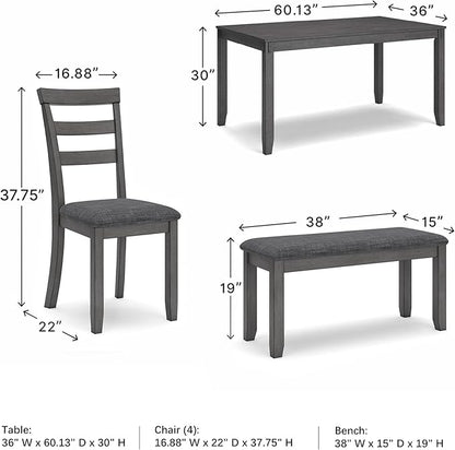 Signature Design by Ashley Bridson Modern 6 Piece Dining Set, Includes Dining Table, 4 Chairs & Bench, Gray