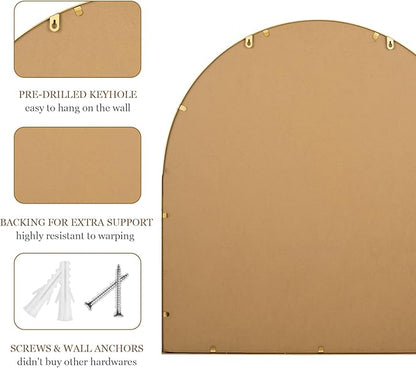 28x26 Inch Arched Bathroom Mirror, Antique Gold Wall Mirror Metal Beaded Frame, Vanity Mirror for Dresser Living Room Bedroom Mantel Entryway Hallways