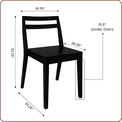 Grain & Grove Davie Dining Room Chairs Set of 2, Solid Wood Modern Kitchen Chair for Living Room, Kitchen, Black