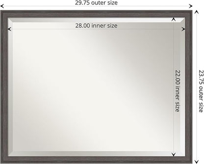 Amanti Art Silver Bathroom Mirror for Over Sink, 24x30 Florence Pewter Rectangle Vanity Mirror, Large Casual Frame, Hangs Horizonally and Vertically, Bathroom Wall Decor, Beveled Edge from WI, USA