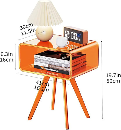 Acrylic Side Table, Acrylic Nightstand Bedside Table for Bedroom (Orange, 16.1'' x 11.8'' x 19.7'')