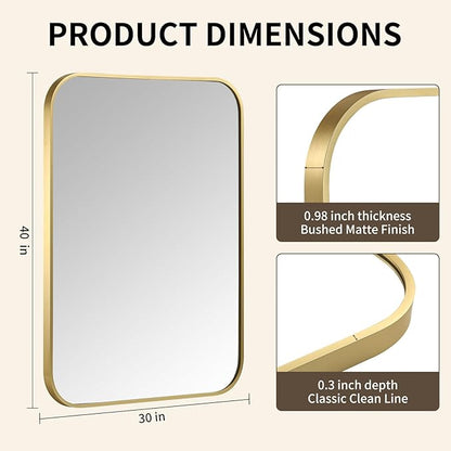 Gold Bathroom Mirror, 40x30 Inch Aluminum Frame Rectangle Mirror, Anti-Rust, Tempered Glass, Wall Mirror for Over Sink, Vanity, Bedroom, Entryway, Horizontal/Vertical