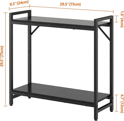 Narrow Console Table, 2 Tier Small Entryway Table, Sofa Table with 2 Support Bar, Industrial Couch Table, Thin Side Table, Display Table for Living Room, Hallway, Bedroom, Foyer, Black