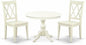 East West Furniture HBCL3-LWH-W 3 Piece Dinette Set for Small Spaces Contains a Round Dining Table with Pedestal and 2 Dining Chairs, 42x42 Inch, Linen White