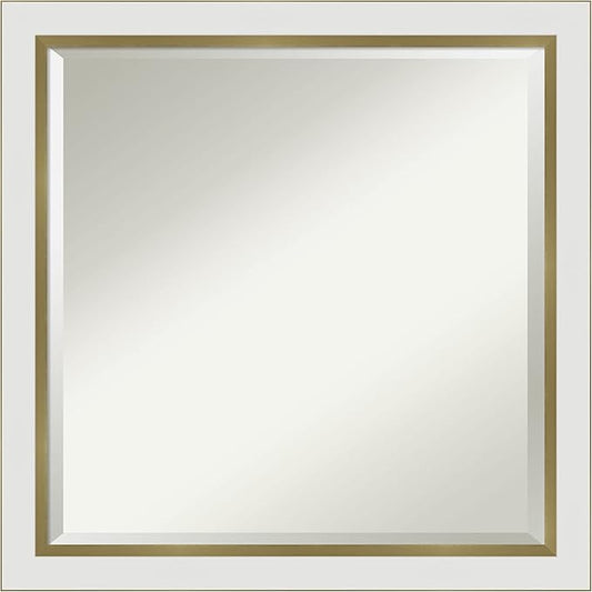 Amanti Art White Bathroom Mirror for Over Sink, 23x23 Eva White Gold Narrow Square Vanity Mirror, Medium Modern Contemporary Frame, Hangs Horizonally and Vertically, Bathroom Wall Decor, Beveled Edge