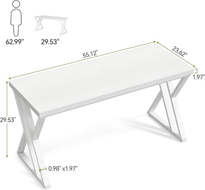 LITTLE TREE 55 Inch Large Simple Industrial Computer Desk Study Writing Table Home Office Workstation,White